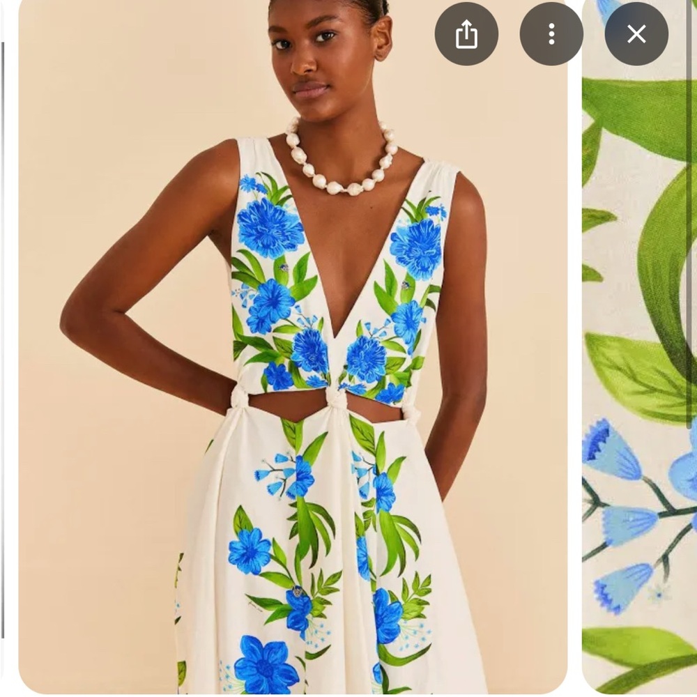 FARM Rio Blue and Green Floral Midi Dress NWT